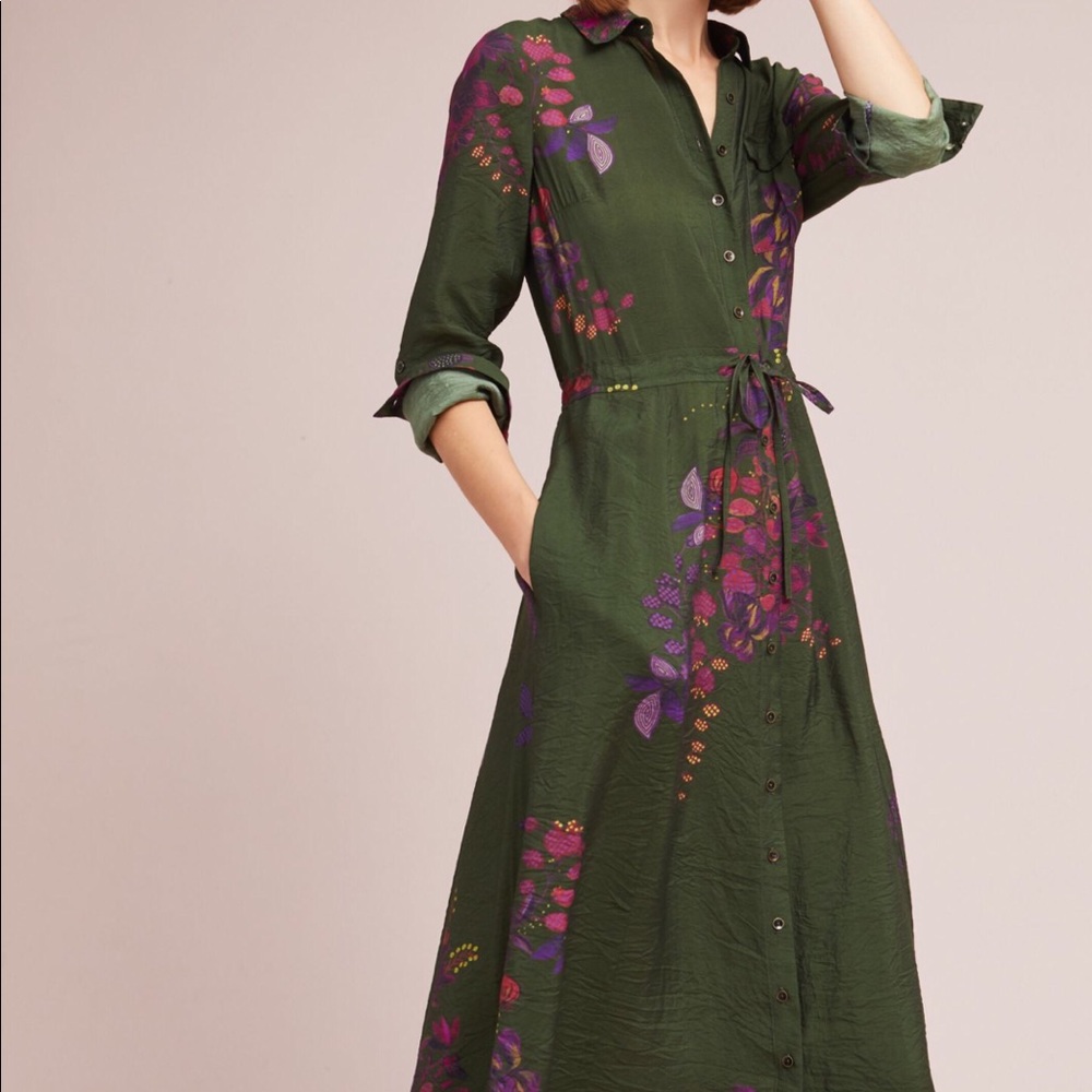 Anthropologie Maeve Green Floral Maxi Dress